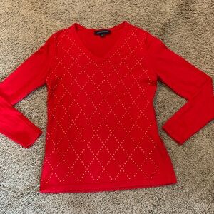 Tommy Hilfiger Red V-Neck With Gold Accents Sweater Medium